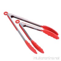 OTHERMAX Stainless Steel Kitchen Tongs Set with Silicone Tips  Heavy Duty and Heat Resistant Cooking Tongs for BBQ  Salads Grilling Serving and Fish Turning - Red - B06XY18X3K